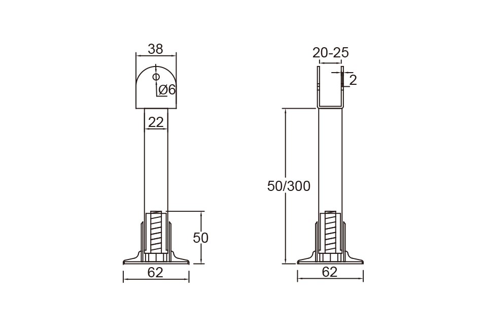 BJ20C, 20mm下直通(SUS盤), 搗擺五金系列, 腳座系列