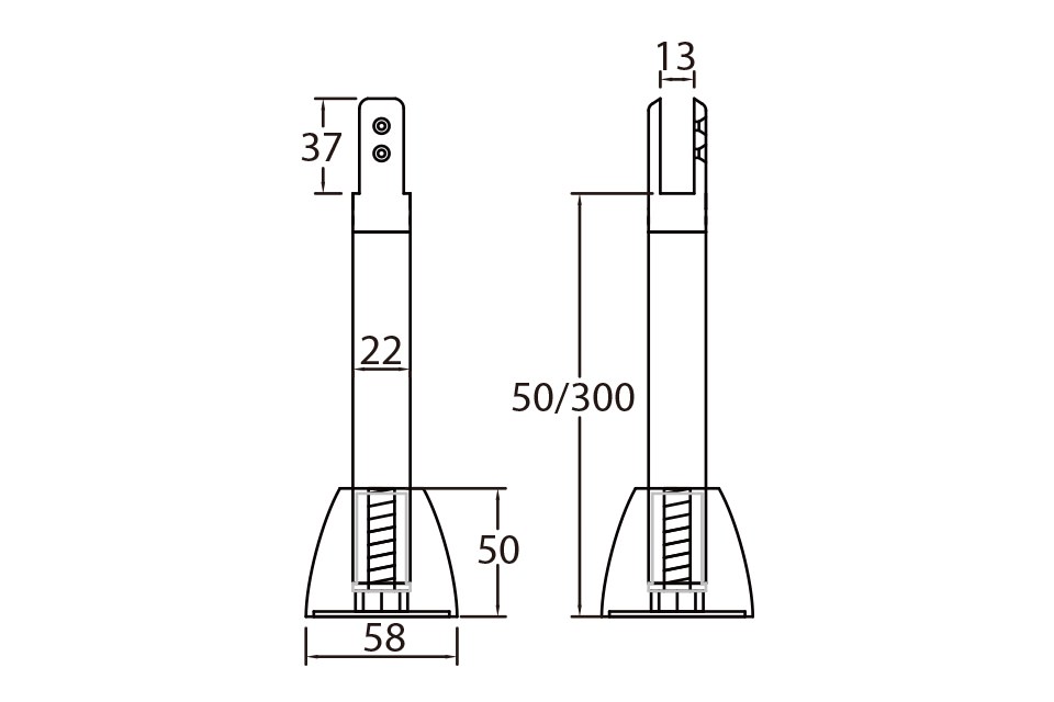 A13B, 13mm鋁腳座(塑蓋)黑, 搗擺五金系列, 腳座系列
